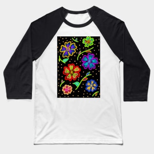 Neon Flower Pattern Baseball T-Shirt